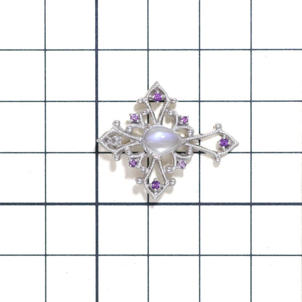 QVC K18WG Royal Blue Moonstone Amethyst Rough Cut Diamond Pendant Top A0.10ct D0.06ct Cross 