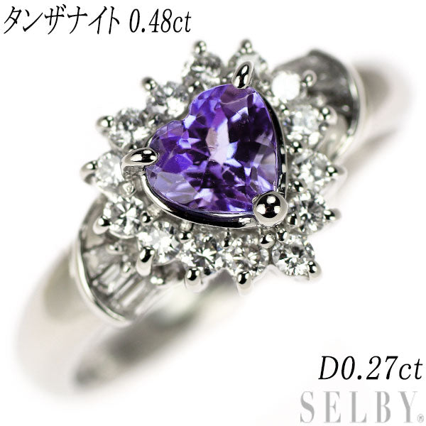 Pt900 Heart Shape Tanzanite Diamond Ring 0.48ct D0.27ct 