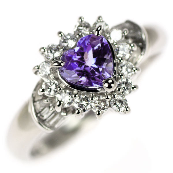 Pt900 Heart Shape Tanzanite Diamond Ring 0.48ct D0.27ct 