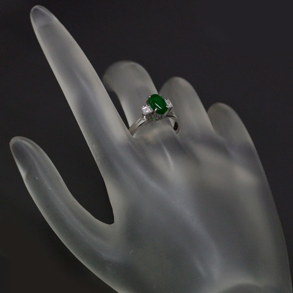 Pt900 Jade Diamond Ring 1.07ct D0.25ct 