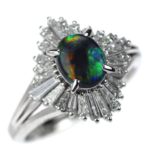 Pt900 Black Opal Diamond Ring 0.69ct D0.82ct 