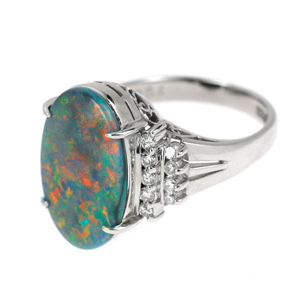 Pt900 Black Opal Diamond Ring 3.64ct D0.29ct 