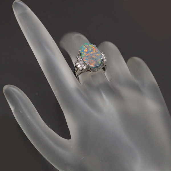 Pt900 Black Opal Diamond Ring 3.64ct D0.29ct 