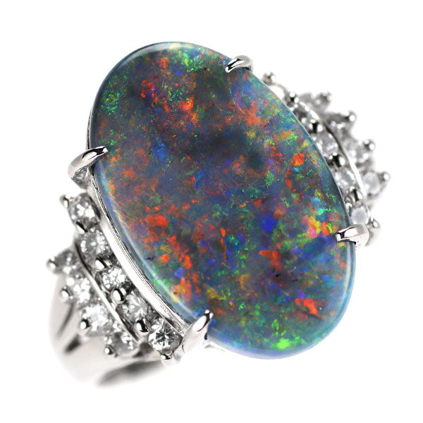 Pt900 Black Opal Diamond Ring 3.64ct D0.29ct 