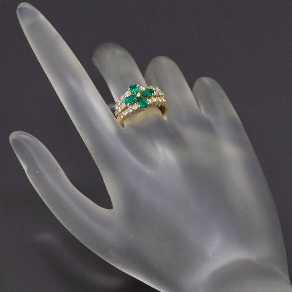 K18YG Emerald Diamond Ring 0.82ct D0.60ct Flower 