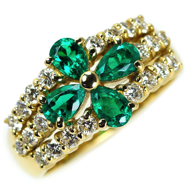 K18YG Emerald Diamond Ring 0.82ct D0.60ct Flower 