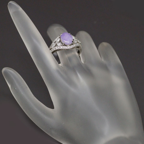 Pt900 ラベンダー 翡翠 ダイヤモンド リング 2.21ct D0.95ct