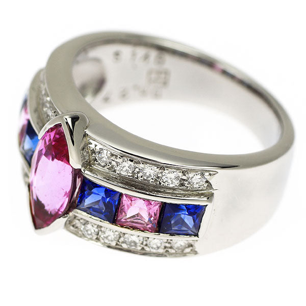 Pt900 Pink Blue Sapphire Diamond Ring 3.01ct D0.27ct 