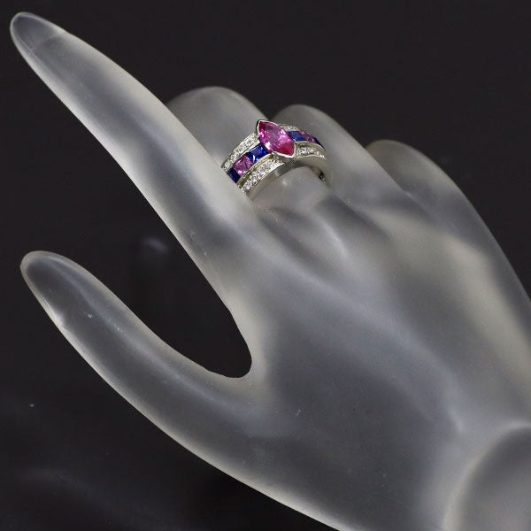 Pt900 Pink Blue Sapphire Diamond Ring 3.01ct D0.27ct 