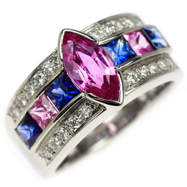 Pt900 Pink Blue Sapphire Diamond Ring 3.01ct D0.27ct 