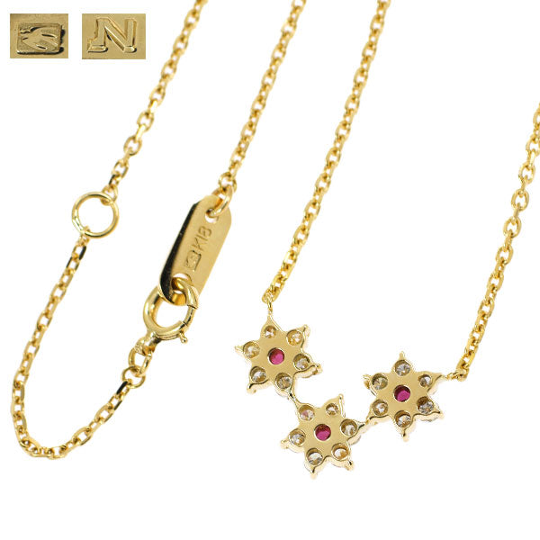 Nina Ricci/Seiko K18YG Ruby Diamond Pendant Necklace Flower 