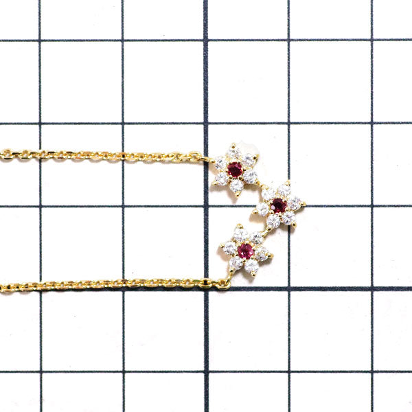 Nina Ricci/Seiko K18YG Ruby Diamond Pendant Necklace Flower 