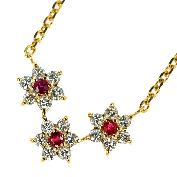 Nina Ricci/Seiko K18YG Ruby Diamond Pendant Necklace Flower 