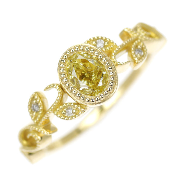 New K18YG Natural Yellow Diamond Ring 0.506ct FY I1 D0.07ct [Escore] 