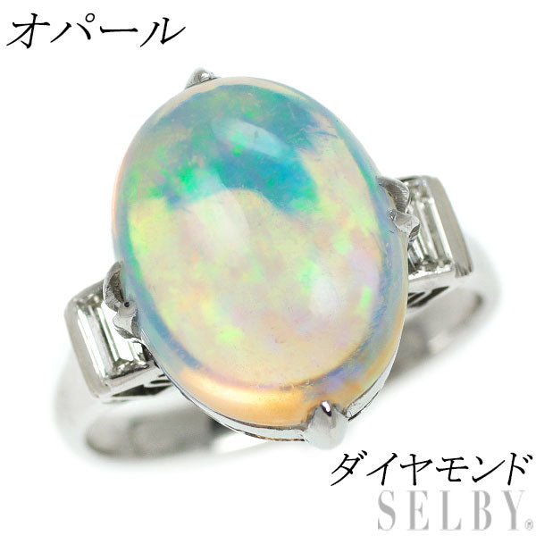 Pt800 Opal Diamond Ring, Vintage Product with Senbon-Okashi 