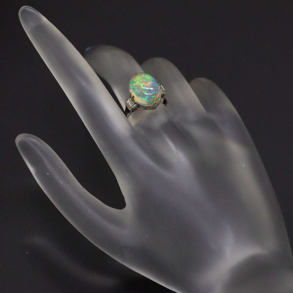 Pt800 Opal Diamond Ring, Vintage Product with Senbon-Okashi 