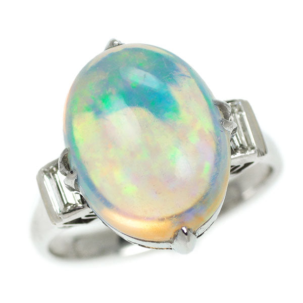 Pt800 Opal Diamond Ring, Vintage Product with Senbon-Okashi 