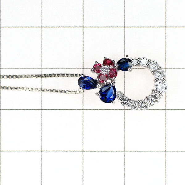 Pt ルビー サファイア ダイヤモンド ペンダントネックレス 0.26ct S0.60ct D0.81ct