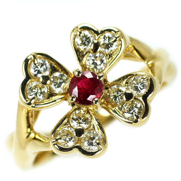 K18YG Ruby Diamond Ring 0.26ct D0.50ct Flower 