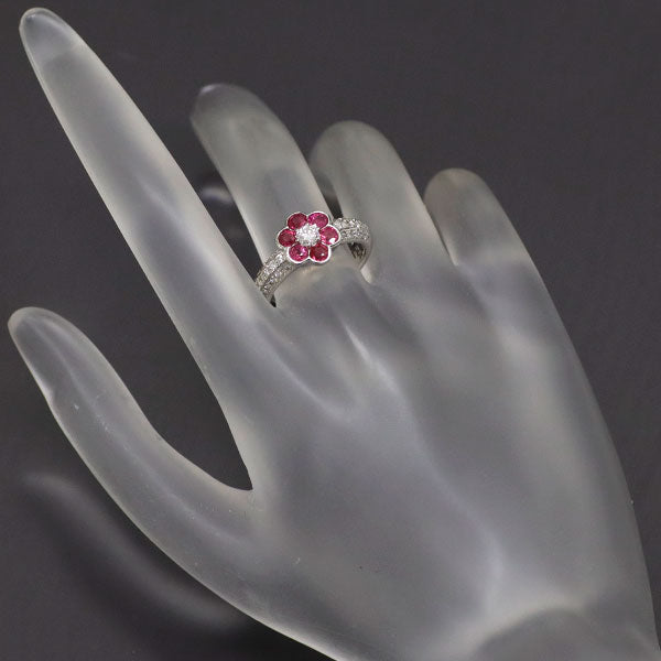 Pt900 Ruby Diamond Ring 0.98ct D0.36ct Flower 