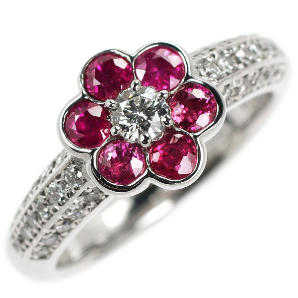 Pt900 Ruby Diamond Ring 0.98ct D0.36ct Flower 