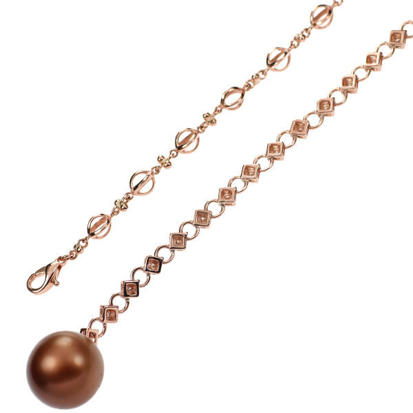 K18PG chocolate pearl diamond pendant necklace diameter approx. 14.0mm D0.30ct 