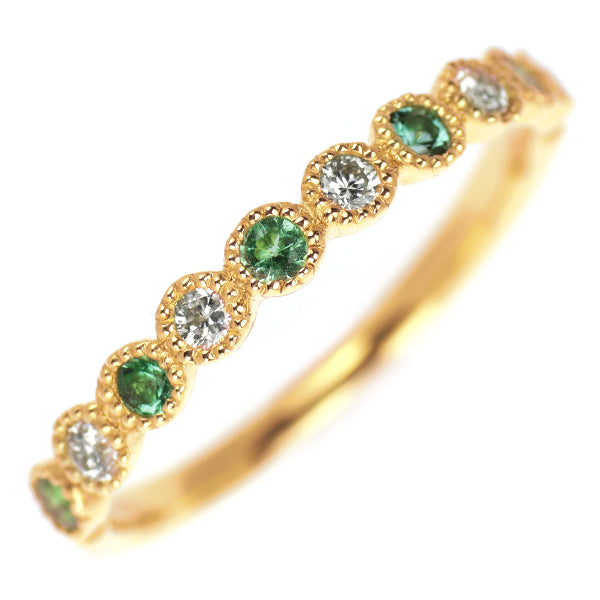 K18YG Emerald Diamond Ring E0.14ct D0.14ct Half Eternity 