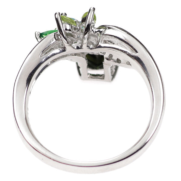 Pt900 Green Tourmaline Color Stone Diamond Ring 1.16ct CS0.41ct D0.18ct 