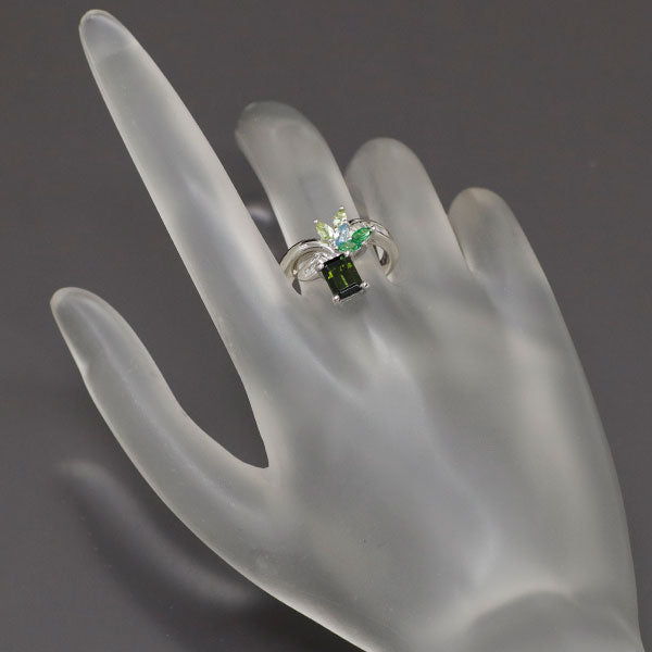 Pt900 Green Tourmaline Color Stone Diamond Ring 1.16ct CS0.41ct D0.18ct 