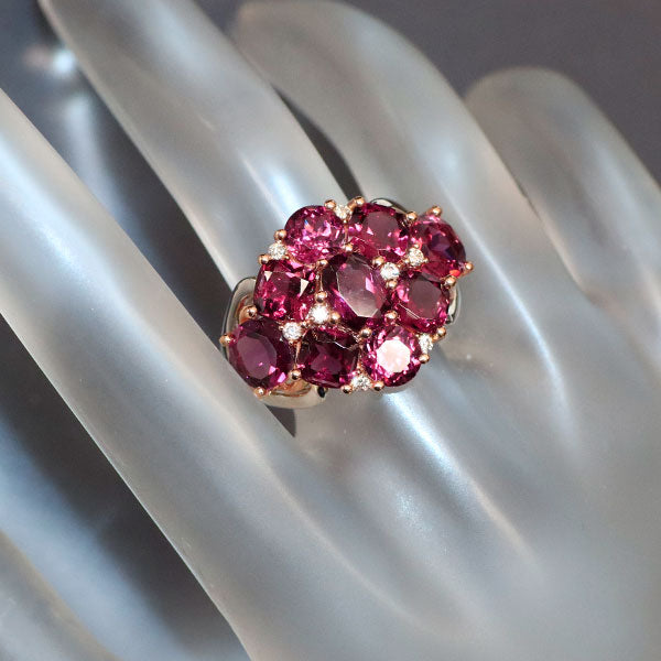 K18WG/PG Rhodolite Garnet Diamond Ring 6.80ct D0.12ct 