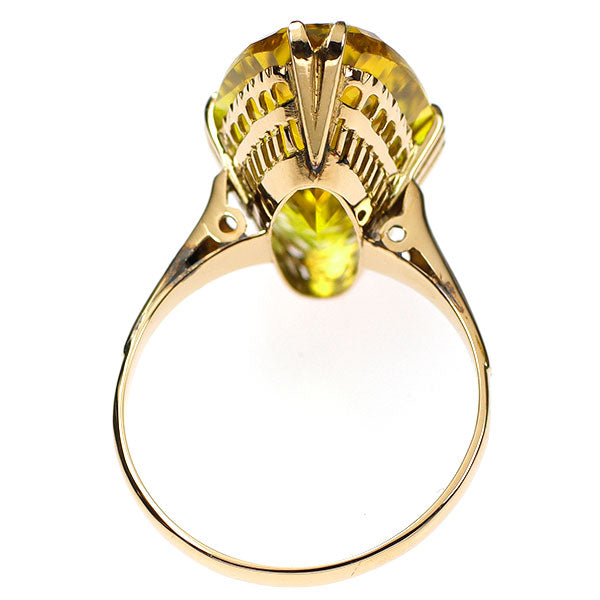 K18PG Synthetic Yellow Sapphire Ring, Vintage Product, Crown Openwork, Two-tier 