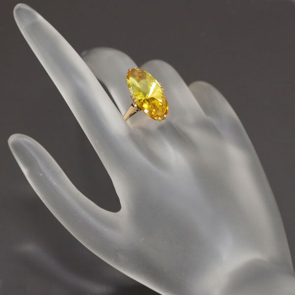 K18PG Synthetic Yellow Sapphire Ring, Vintage Product, Crown Openwork, Two-tier 