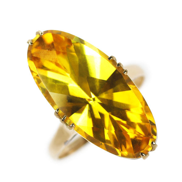 K18PG Synthetic Yellow Sapphire Ring, Vintage Product, Crown Openwork, Two-tier 