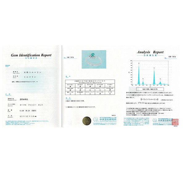 希少 Pt900 ブラジル産パライバトルマリン ダイヤモンド リング 0.158ct D0.20ct