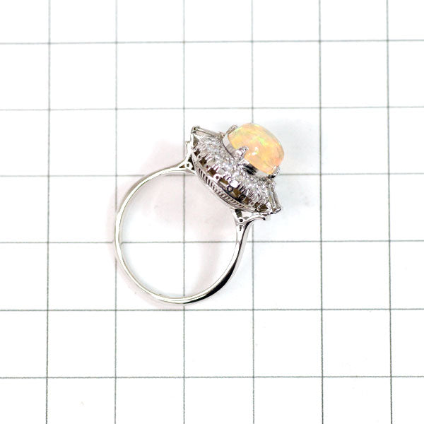 Pt750 Fire Opal Diamond Ring, Vintage Product with Senbon Watermark 