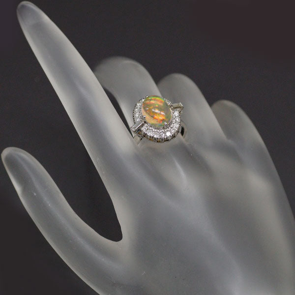 Pt750 Fire Opal Diamond Ring, Vintage Product with Senbon Watermark 