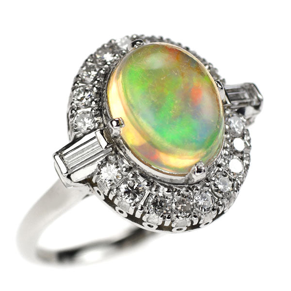 Pt750 Fire Opal Diamond Ring, Vintage Product with Senbon Watermark 