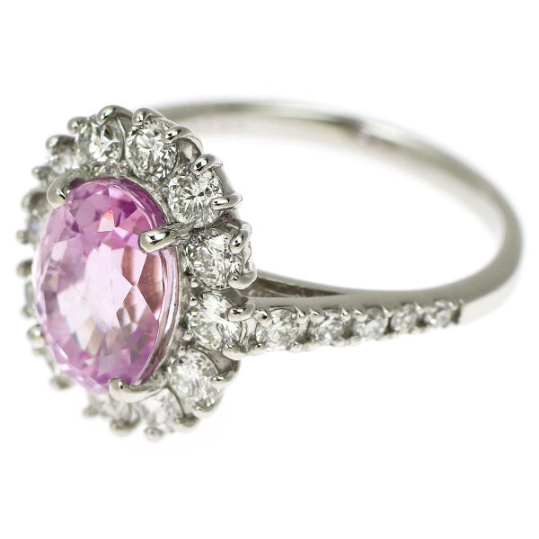 Pt950 Unheated Purplish Pink Sapphire Diamond Ring 3.539ct D1.05ct 