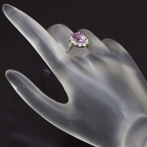 Pt950 Unheated Purplish Pink Sapphire Diamond Ring 3.539ct D1.05ct 