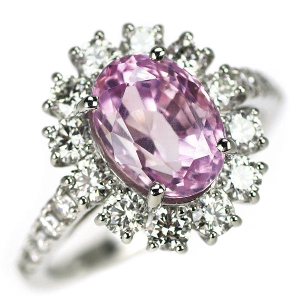 Pt950 Unheated Purplish Pink Sapphire Diamond Ring 3.539ct D1.05ct 