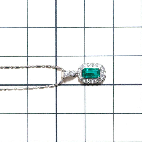 Pt900/ Pt850 Emerald Diamond Pendant Necklace 0.52ct D0.26ct 