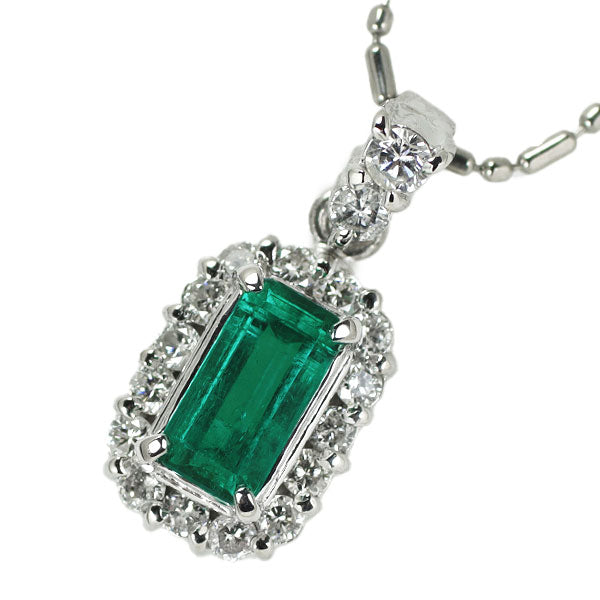 Pt900/ Pt850 Emerald Diamond Pendant Necklace 0.52ct D0.26ct 