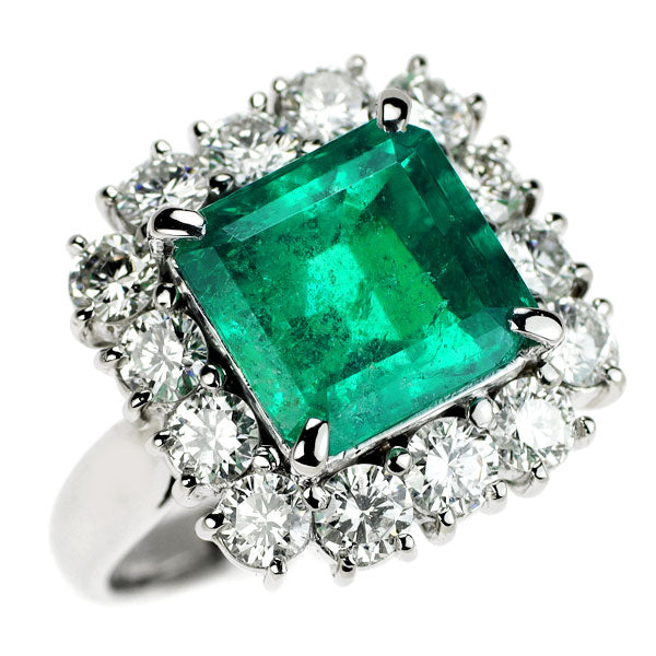 Pt900 Emerald Diamond Ring 4.09ct D1.62ct 