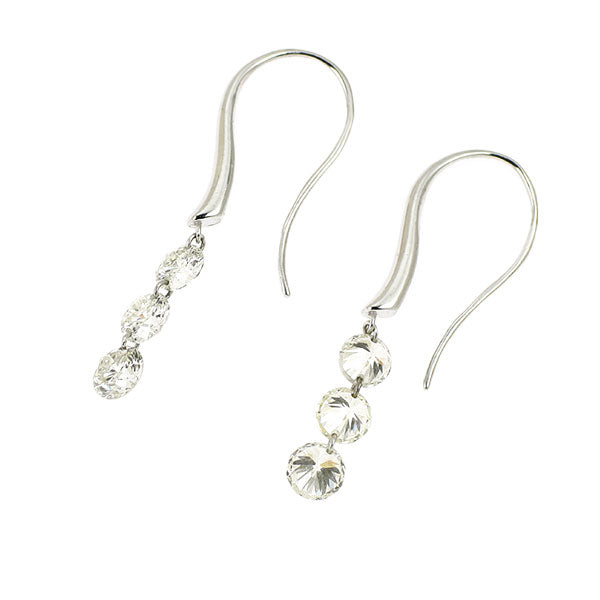 K18WG Diamond Earrings 1.00ct Laser Hole Three Stone 