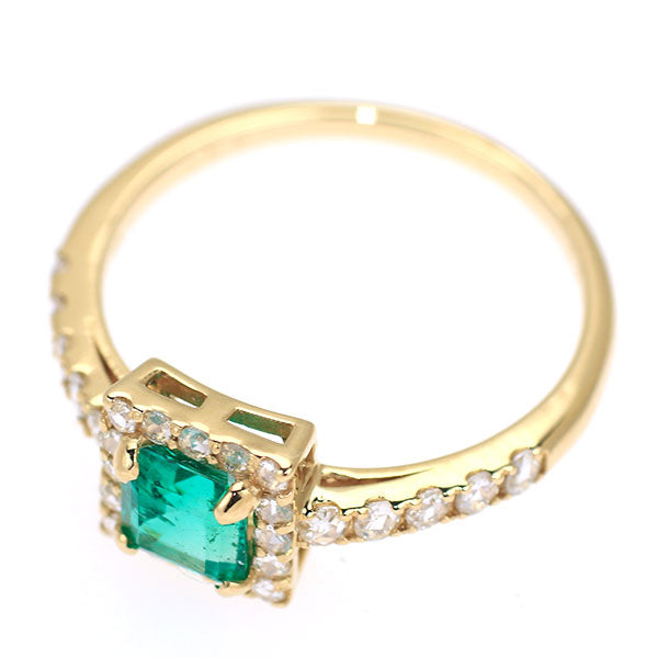 New K18YG Colombian F1 emerald rose cut diamond ring 0.55ct D0.21ct [Escore] 