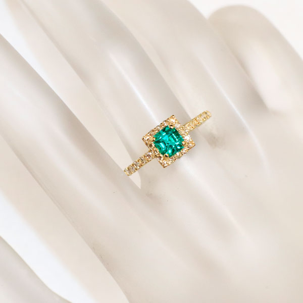 New K18YG Colombian F1 emerald rose cut diamond ring 0.55ct D0.21ct [Escore] 