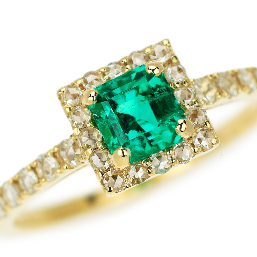 New K18YG Colombian F1 emerald rose cut diamond ring 0.55ct D0.21ct [Escore] 