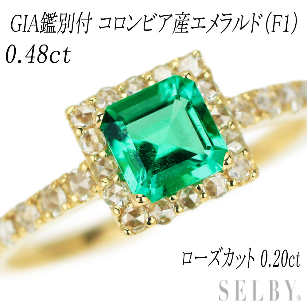 New K18YG Colombian F1 emerald rose cut diamond ring 0.48ct D0.20ct [Escore] 