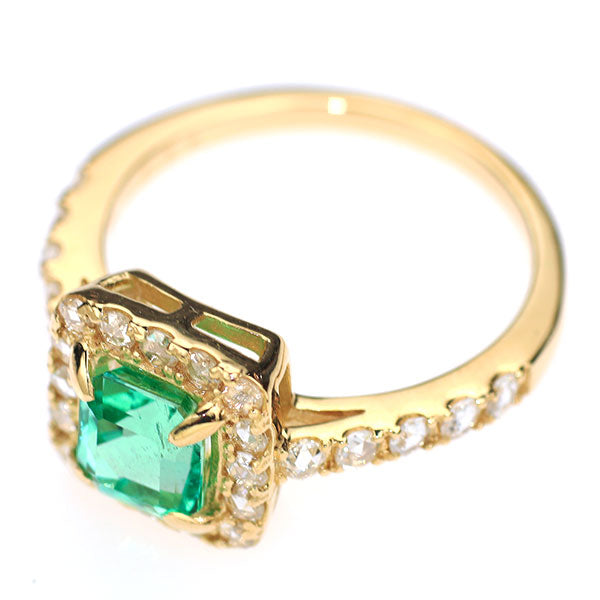 New K18YG Colombian F1 emerald rose cut diamond ring 0.94ct D0.34ct [Escore] 