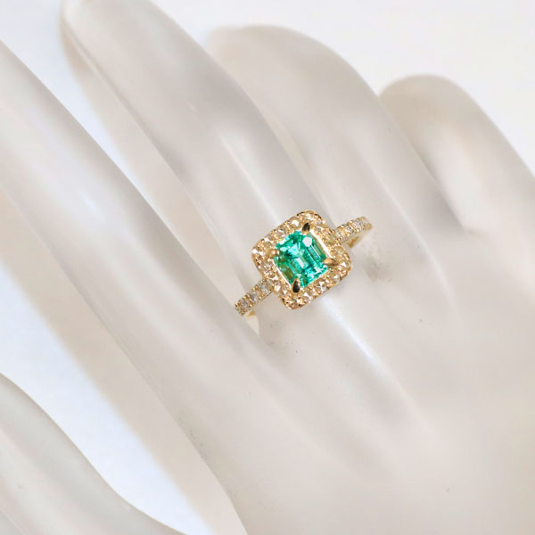 New K18YG Colombian F1 emerald rose cut diamond ring 0.94ct D0.34ct [Escore] 